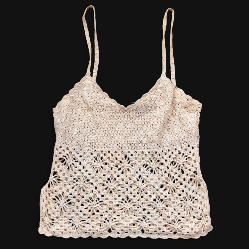 52 Weekends boho cream crochet tank top lace pattern size L
